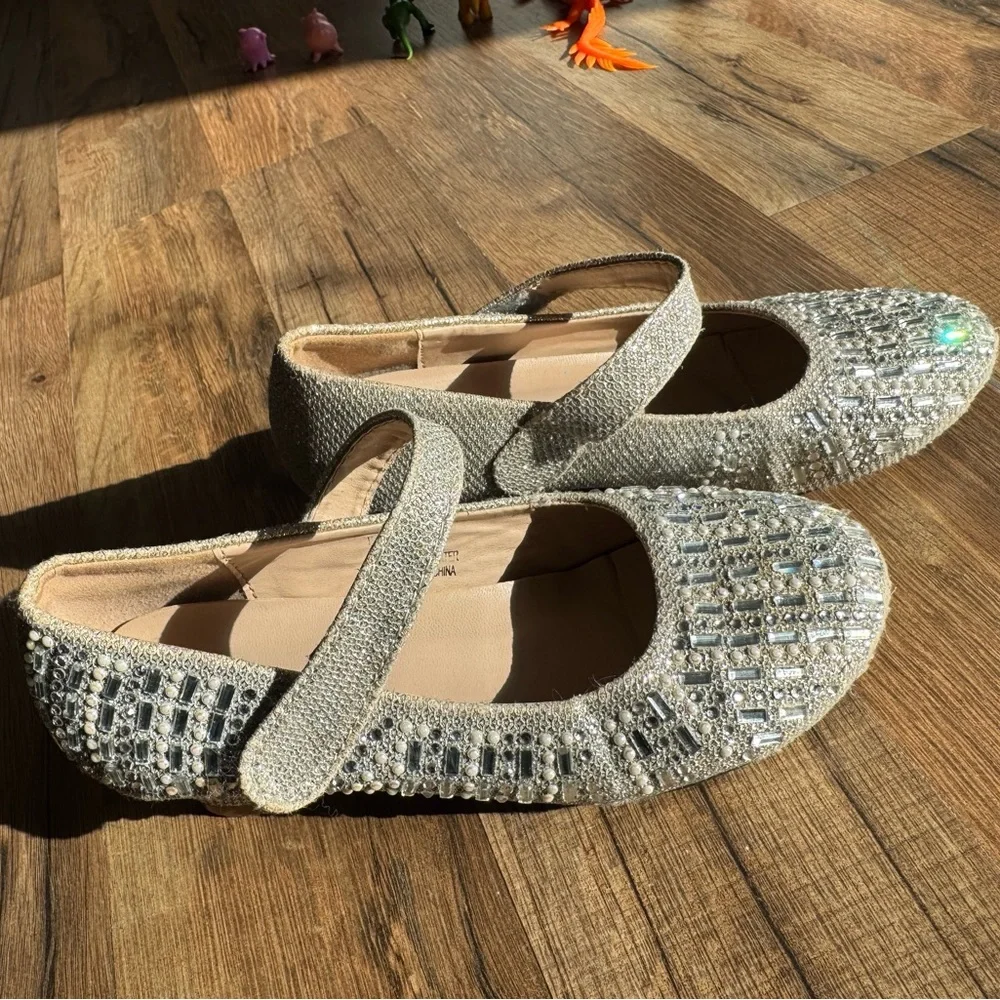 Selina Rhinestone Block Heel Mary Jane Dress Shoes Silver Princess Holiday 13